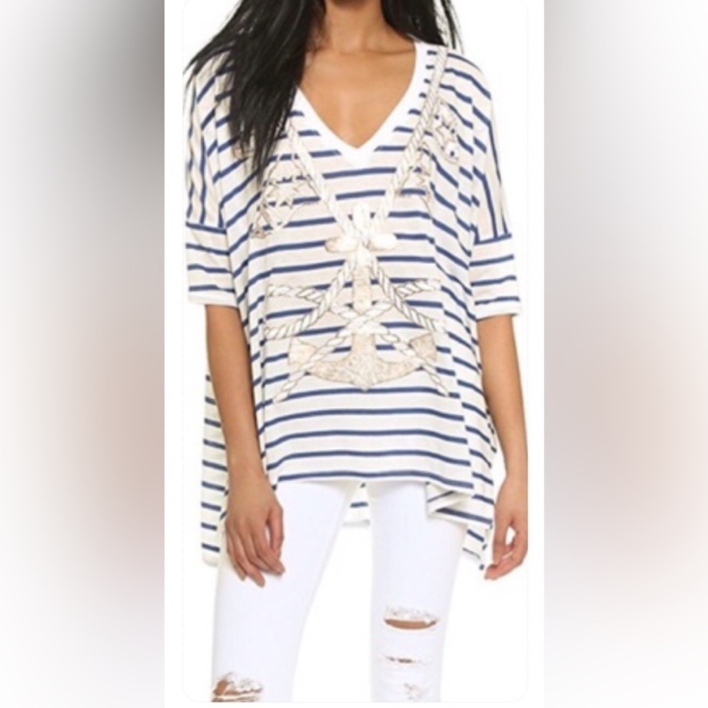 Wildfox anchors away Sunday morning Striped Nautical T-Shirt M